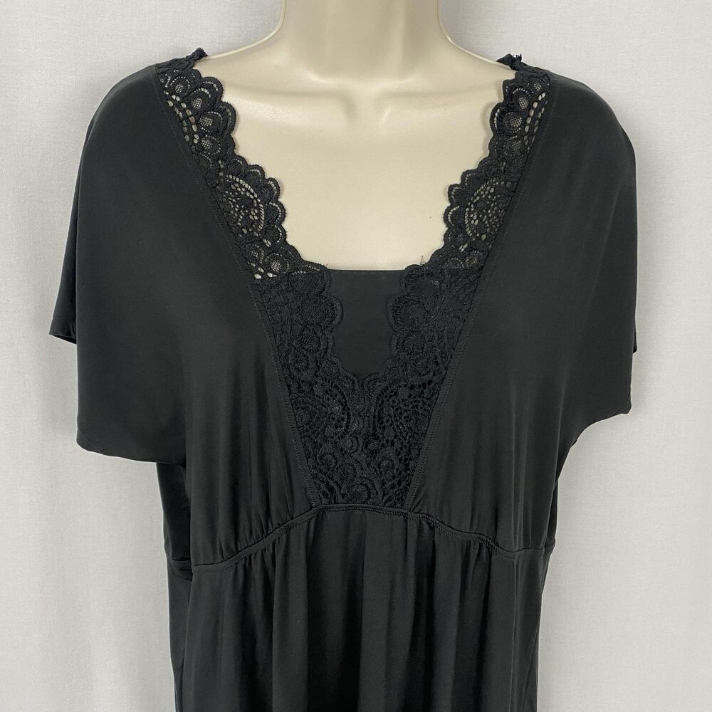 Soma Nightgown Womens Large Black Crochet Lace Short Sleeve Knit Chemise Lounge - Picture 3 of 9